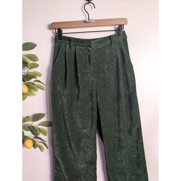 Womens Pretty Garbage Green Velvet Texture Trousers Sz S - Picture 2 of 3